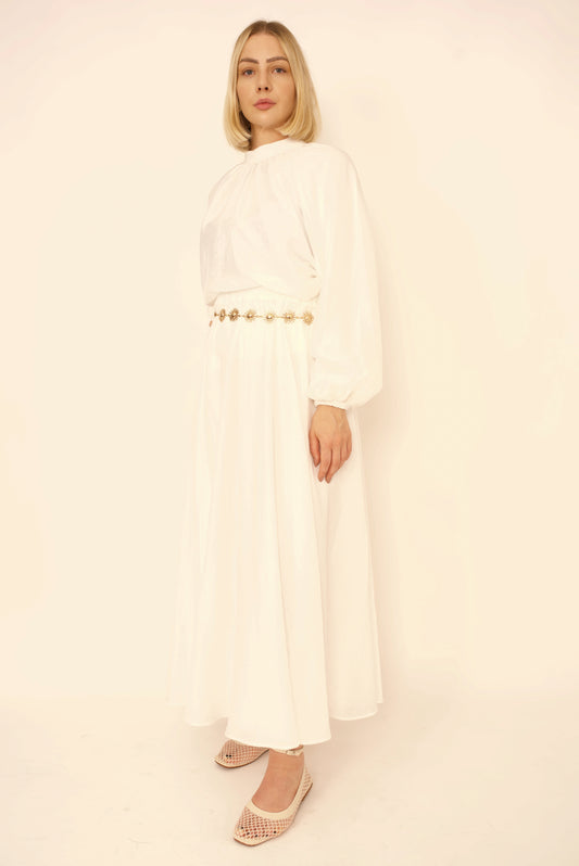 Ensemble Eléna – Jupe longue et haut fluide Blanc Pur | Merra Paris