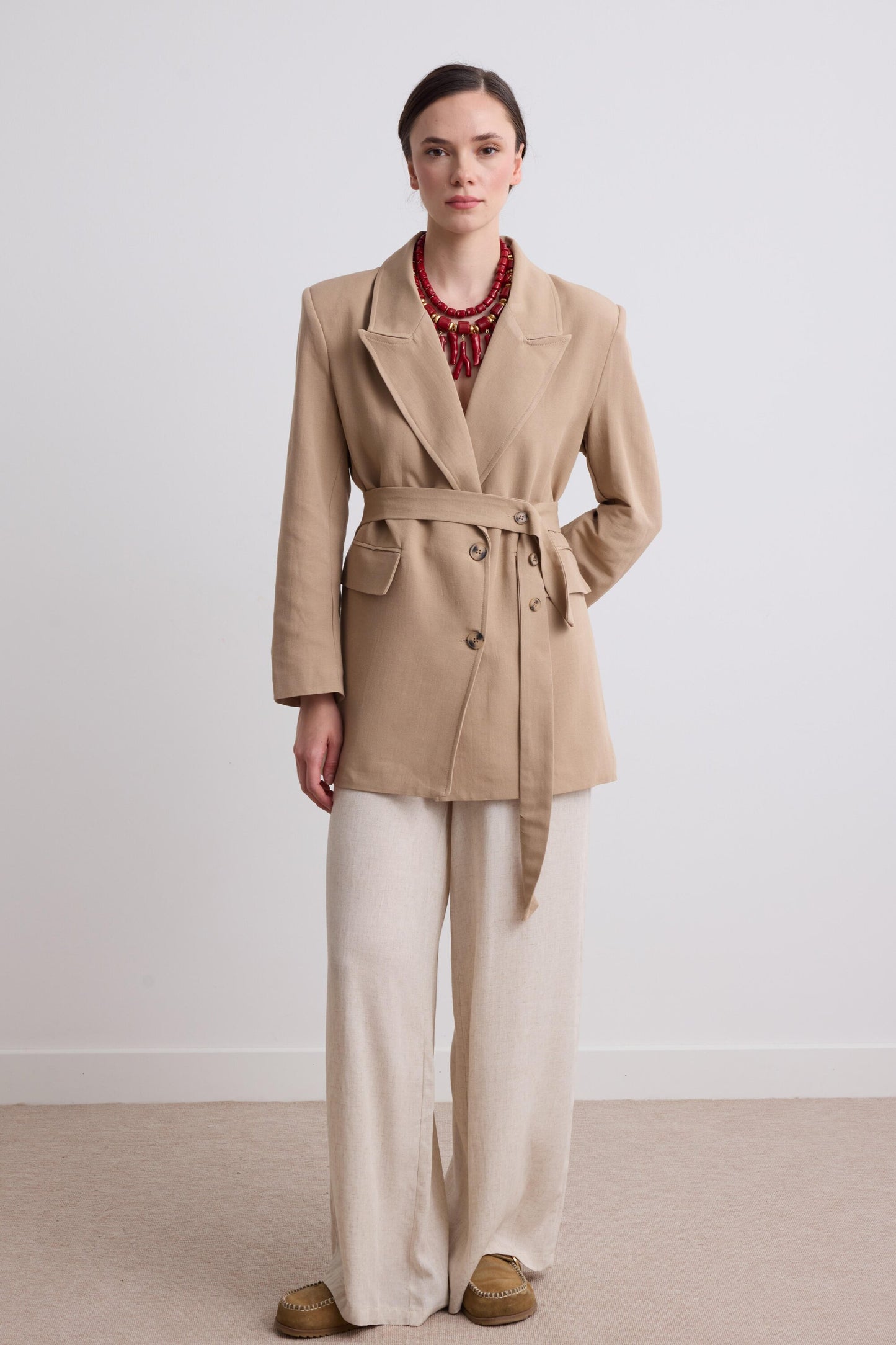 Veste en Lin à Épaulettes – Beige
