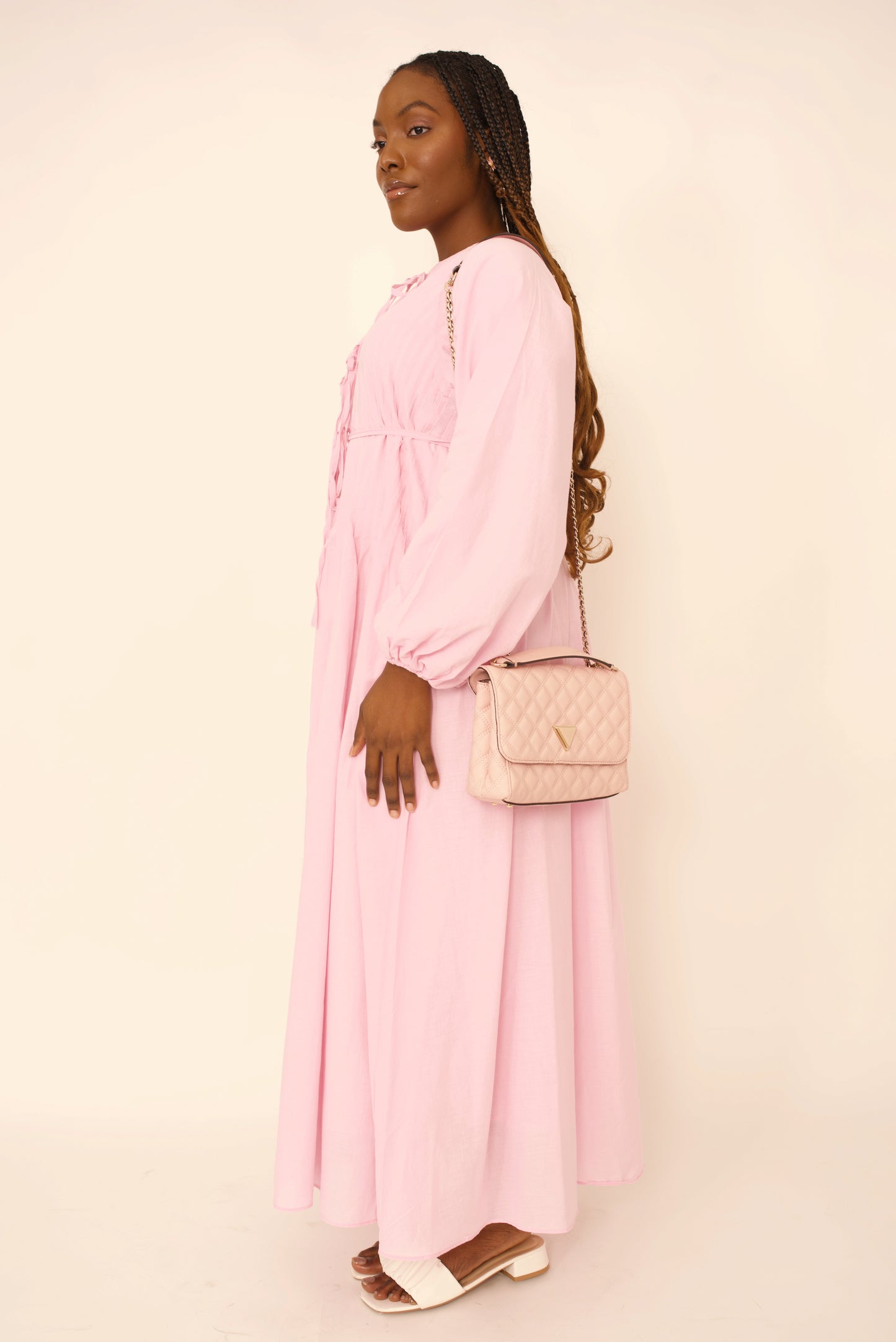 Robe Lina – Rose Ceinturée à Nouer premium