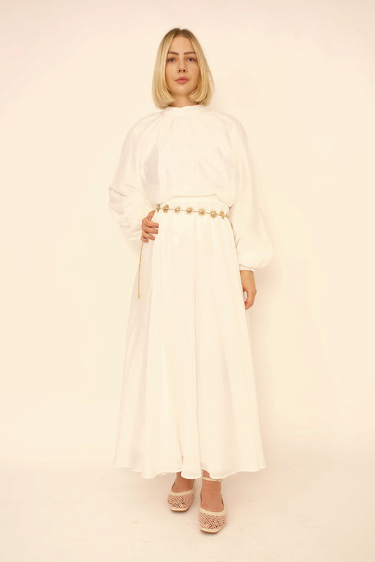Ensemble Eléna –  Jupe longue et haut fluide Blanc Pur | Merra Paris