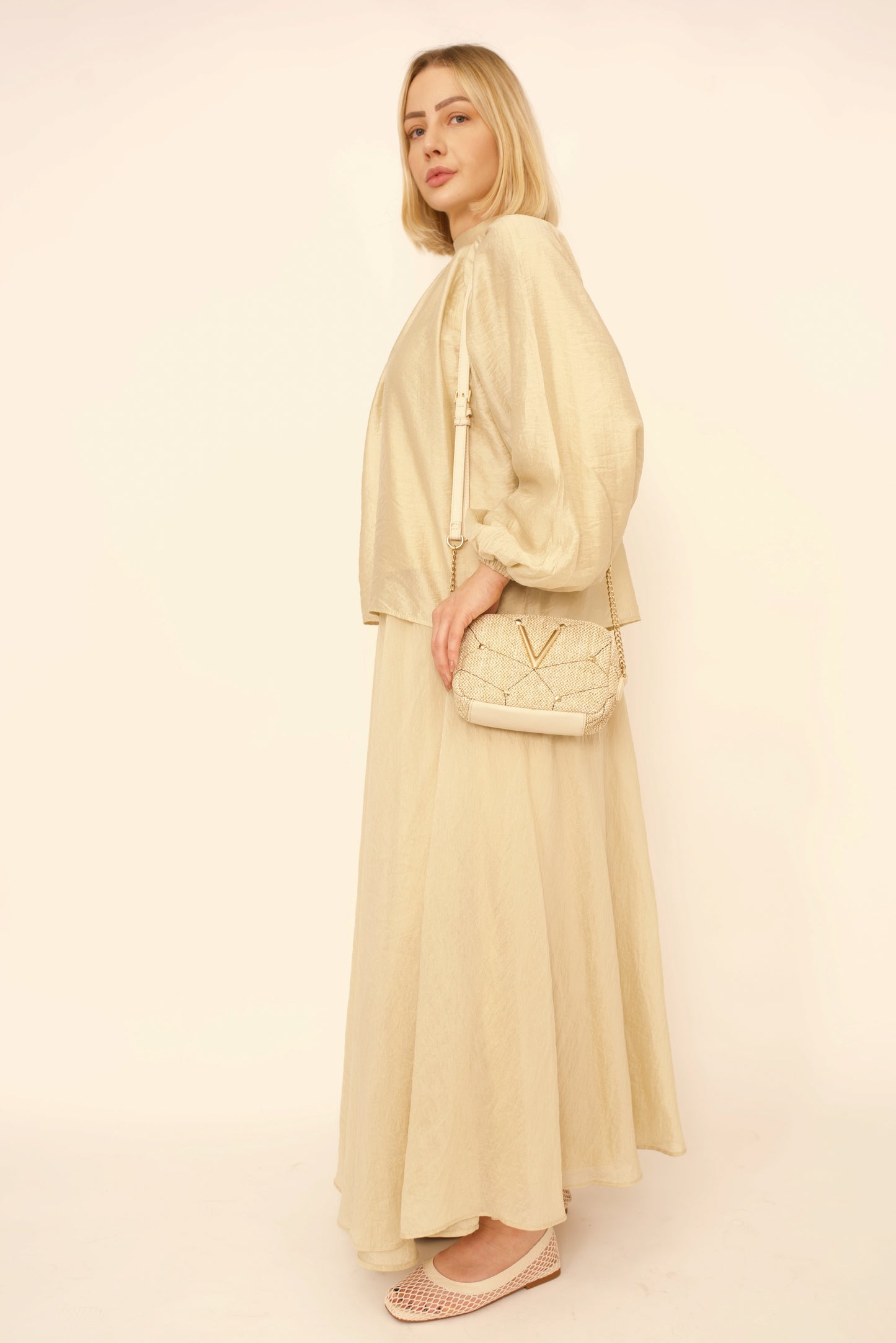 Ensemble Eléna – Haut & Jupe Longue Beige Doublé | Merra Paris