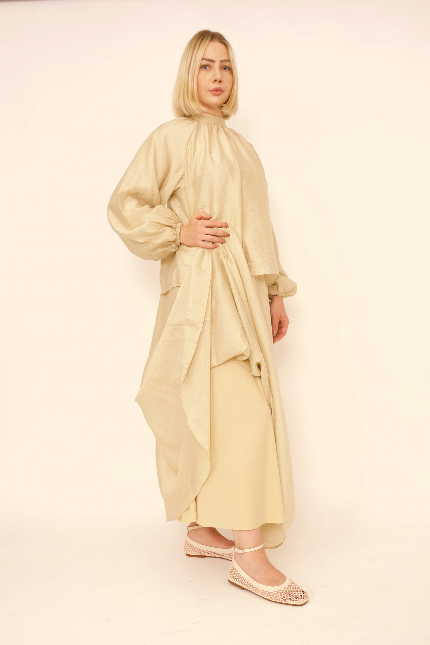 Ensemble Eléna – Haut & Jupe Longue Beige Doublé | Merra Paris