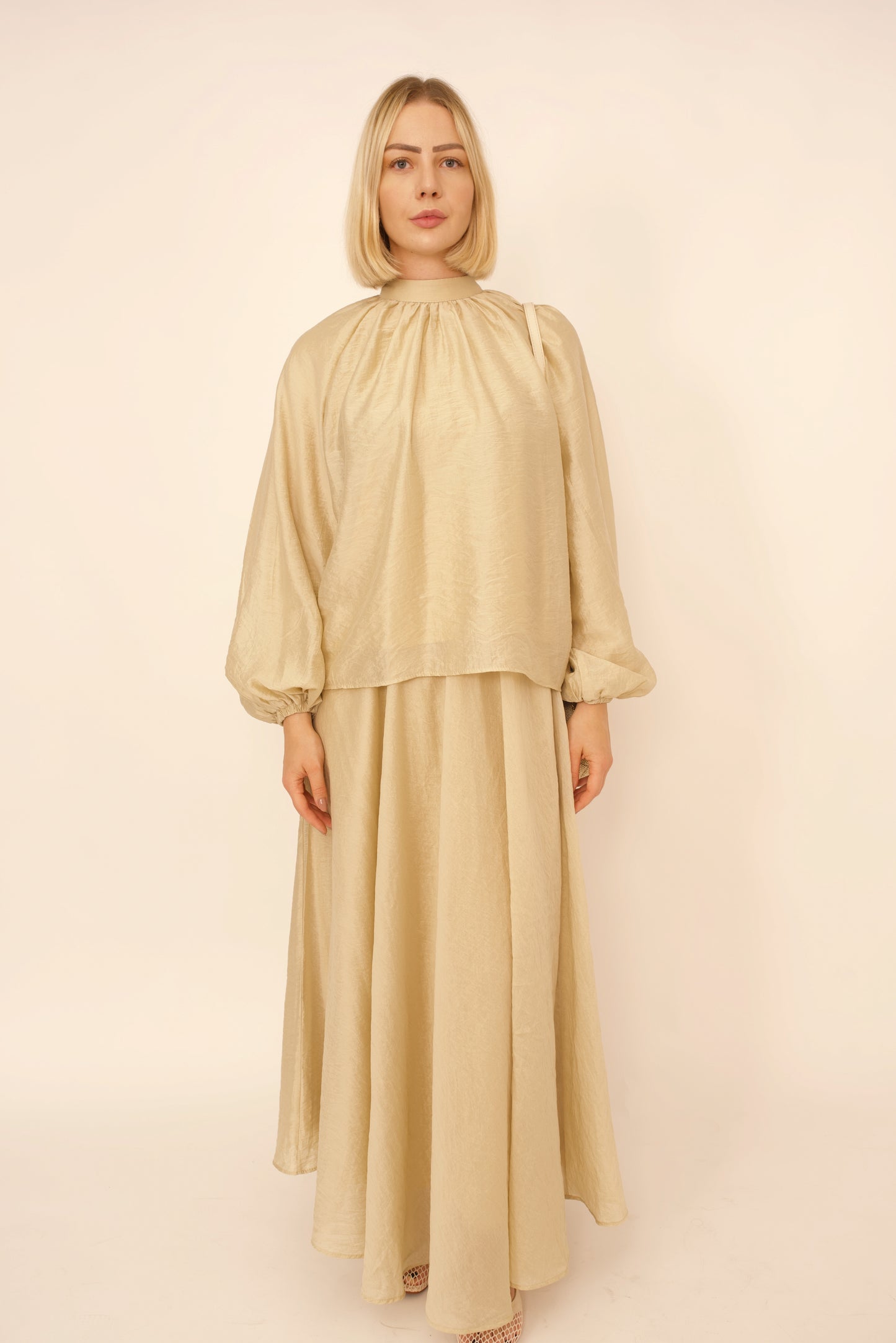 Ensemble Eléna – Haut & Jupe Longue Beige Doublé | Merra Paris