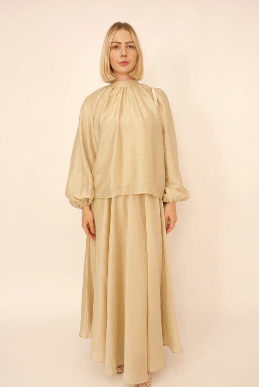 Ensemble Eléna – Haut & Jupe Longue Beige Doublé | Merra Paris