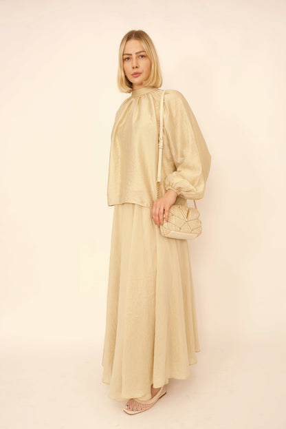 Ensemble Eléna – Haut & Jupe Longue Beige Doublé | Merra Paris