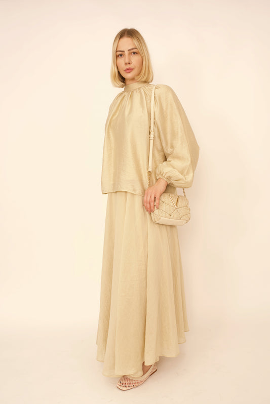 Ensemble Eléna – Haut & Jupe Longue Beige Doublé | Merra Paris