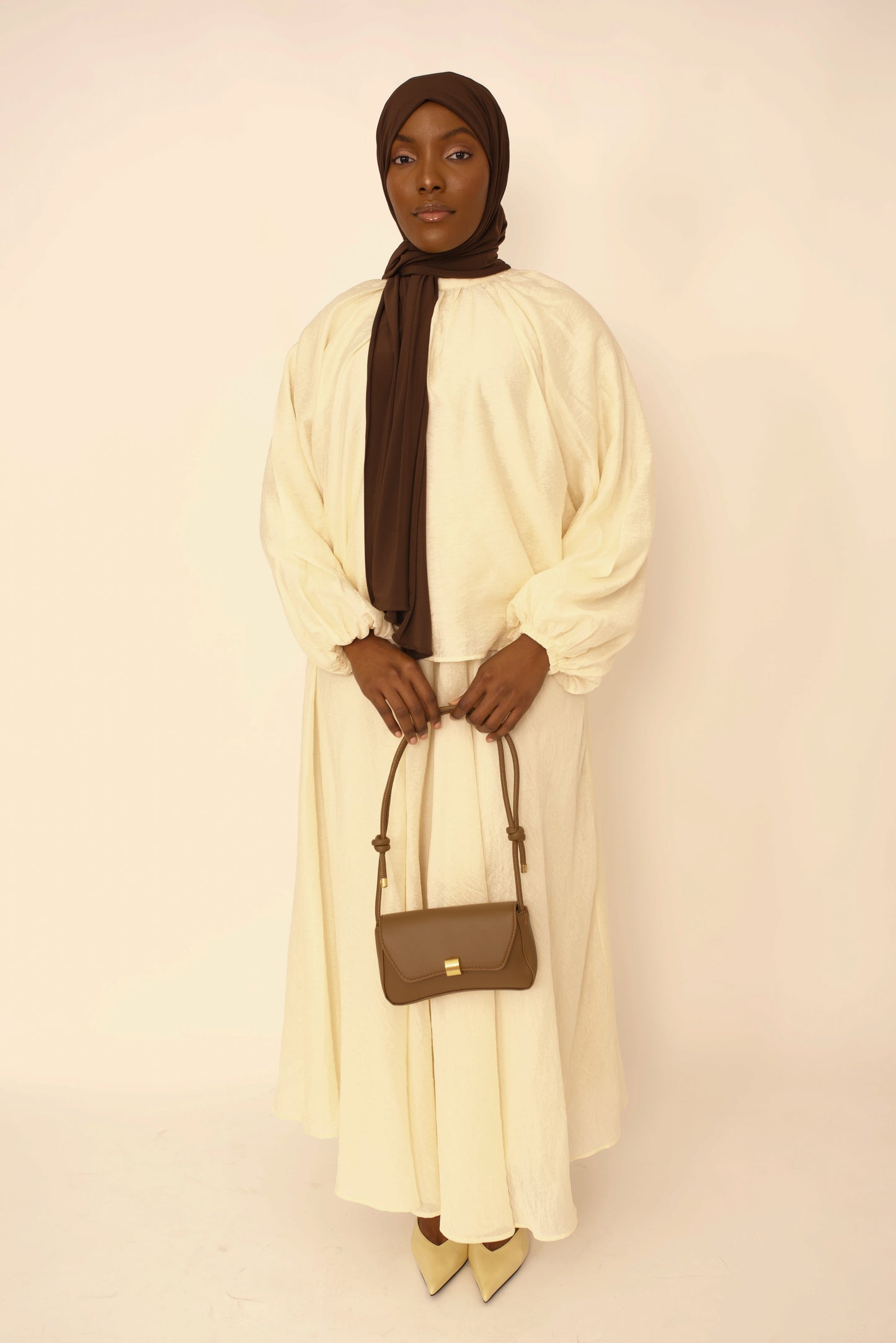 Ensemble Eléna – Haut & Jupe Longue jaune beurre Doublé premium