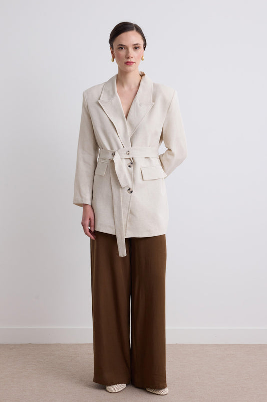 Veste en Lin à Épaulettes – Beige