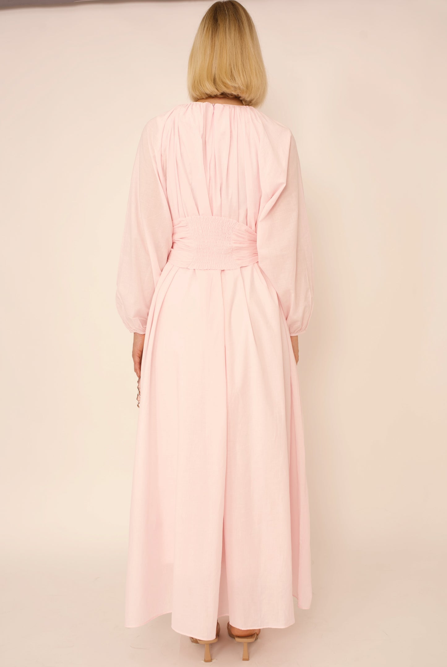 Robe Viola Aylin – Voile de Coton Rose Poudré avec Ceinture Boucle