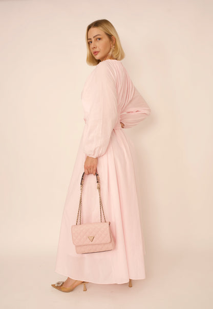 Robe Viola Aylin – Voile de Coton Rose Poudré avec Ceinture Boucle