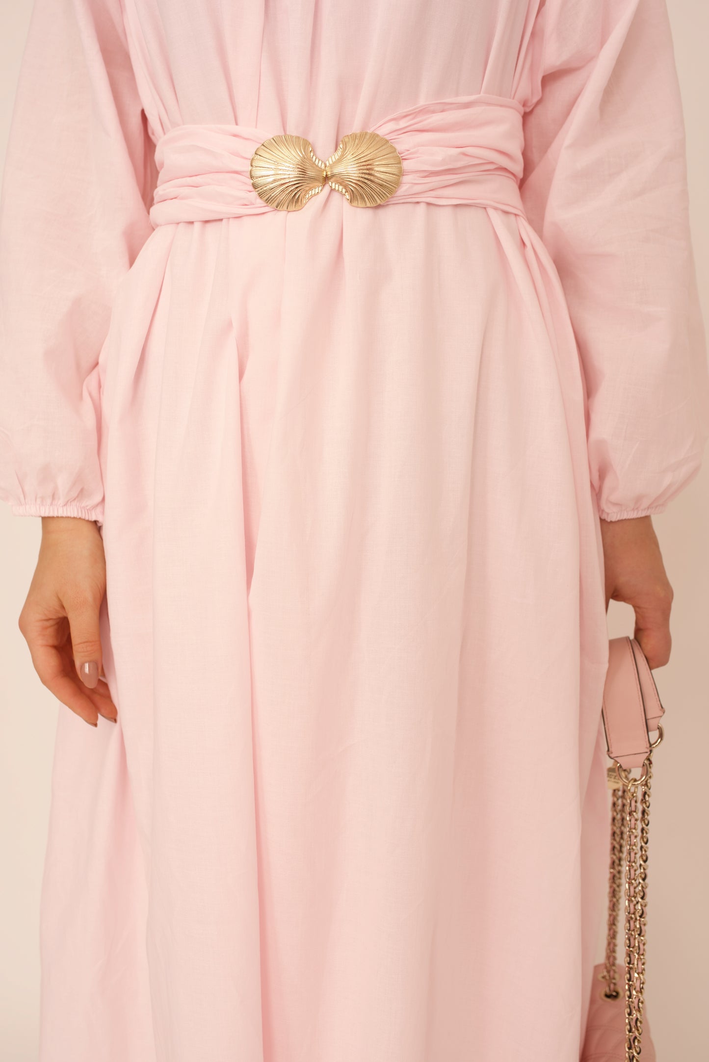 Robe Viola Aylin – Voile de Coton Rose Poudré avec Ceinture Boucle