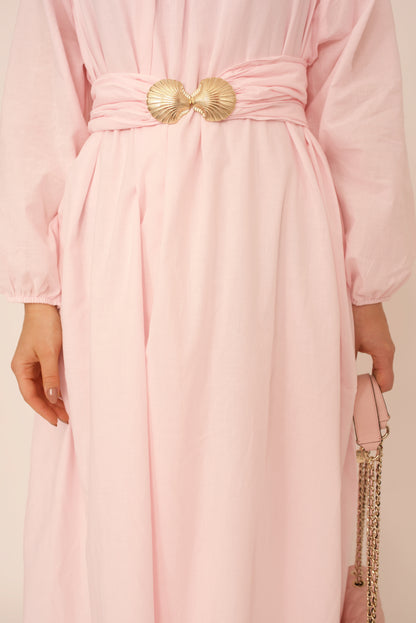 Robe Viola Aylin – Voile de Coton Rose Poudré avec Ceinture Boucle