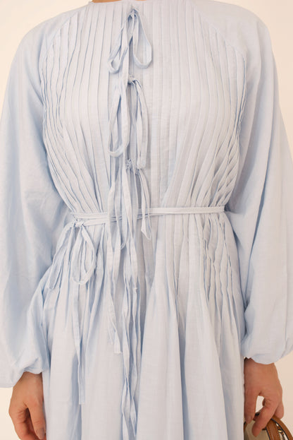 Robe Lina –  Bleu Ceinturée à Nouer premium