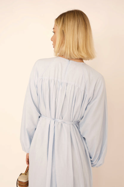Robe Lina –  Bleu Ceinturée à Nouer premium