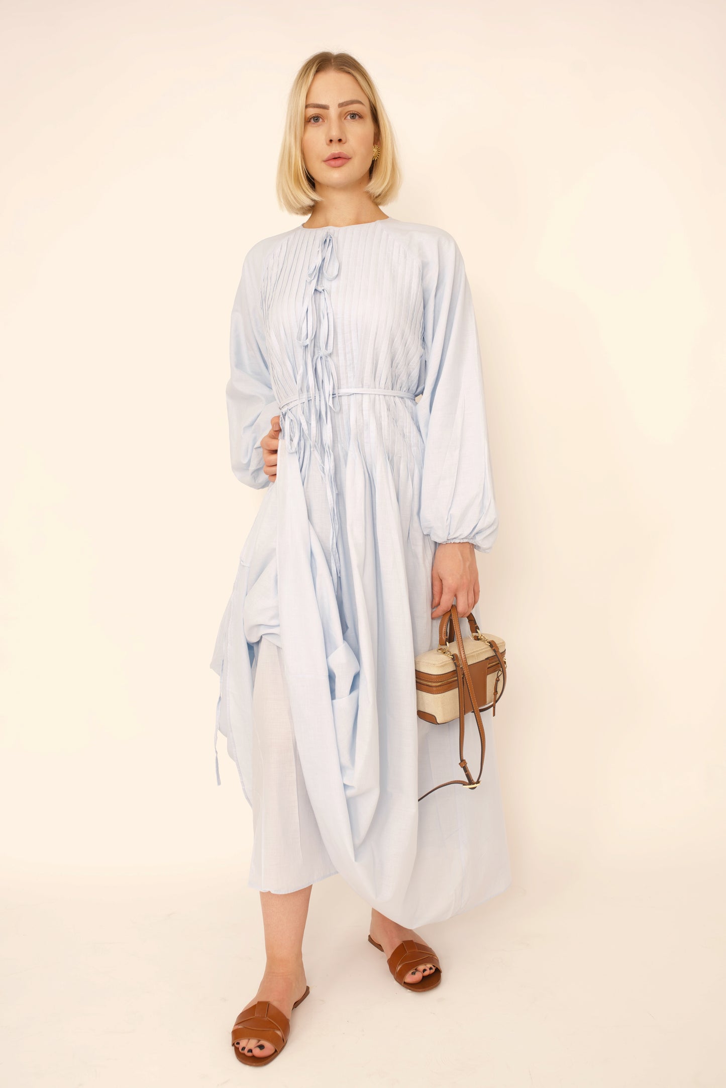 Robe Lina –  Bleu Ceinturée à Nouer premium