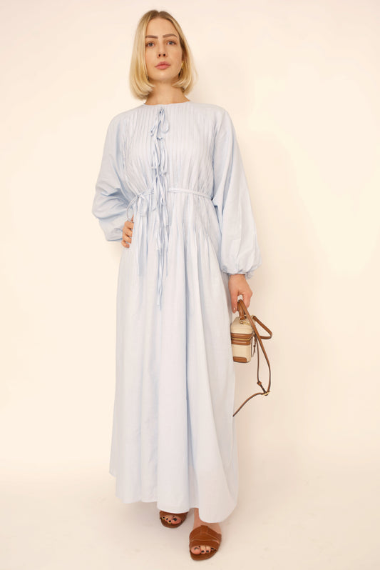 Robe Lina –  Bleu Ceinturée à Nouer premium