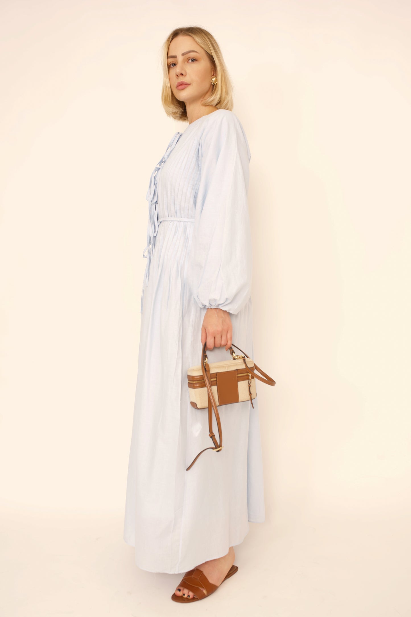 Robe Lina –  Bleu Ceinturée à Nouer premium