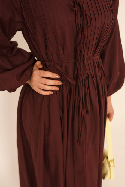 Robe Lina – Marron Ceinturée à Nouer premium