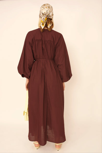 Robe Lina – Marron Ceinturée à Nouer premium