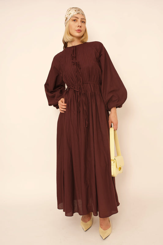 Robe Lina – Marron Ceinturée à Nouer premium