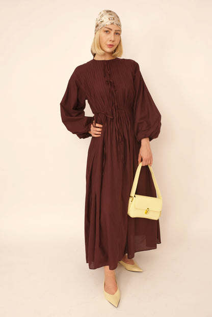 Robe Lina – Marron Ceinturée à Nouer premium