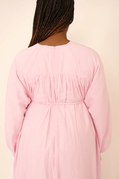 Robe Lina –  Rose Ceinturée à Nouer premium
