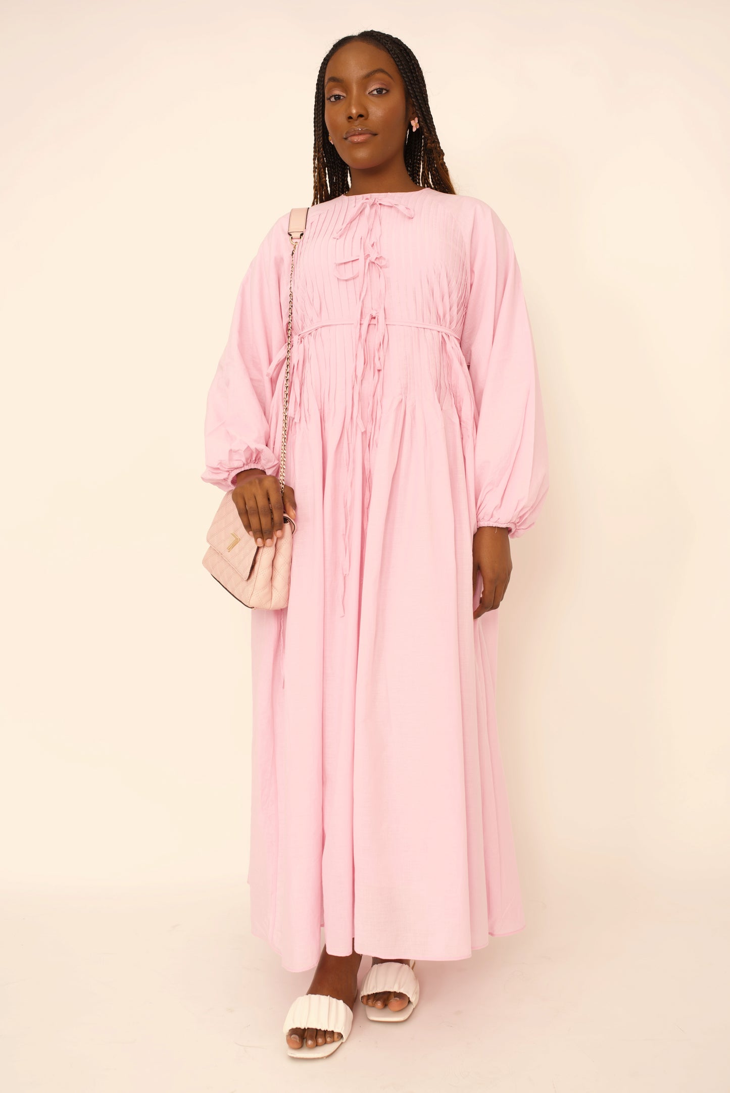 Robe Lina –  Rose Ceinturée à Nouer premium