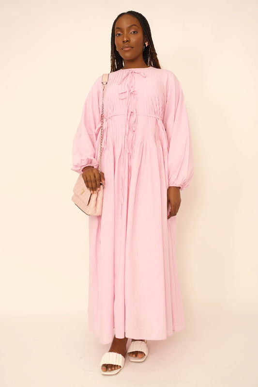 Robe Lina –  Rose Ceinturée à Nouer premium