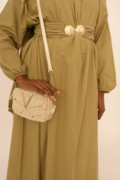Robe Viola Safa – Voile de Coton Vert Olive avec Ceinture Boucle